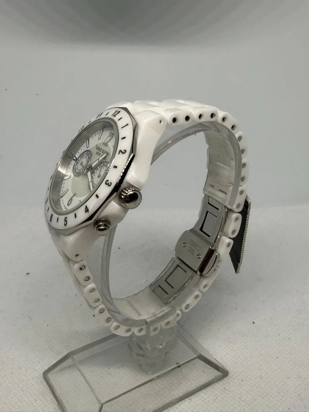 Anne Klein 12/1979WMWB Women's 40mm White Ceramic MOP Dial Swiss Quartz Watch